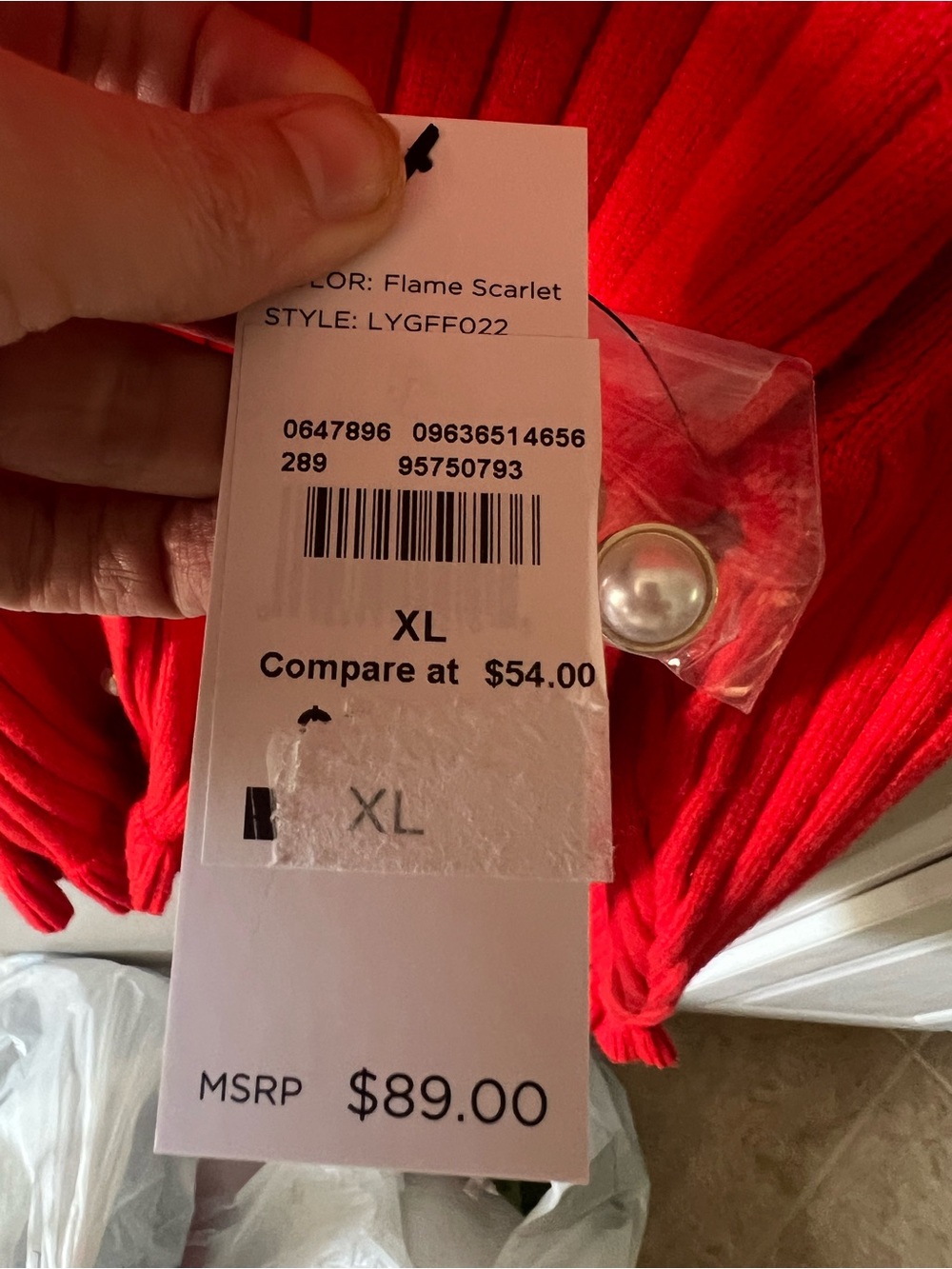Laundry By Shelli Segal Bright Red Ribbed V-Neck Cardigan with Ruffle Trim - Picture 6 of 6